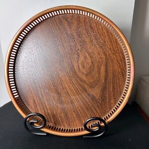Vintage Coppercraft Guild Round Copper Faux Leather Cocktail Serving Tray 13”